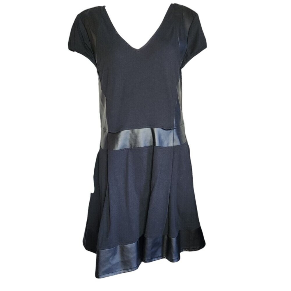 ZAPELLE CUSTOM Solid All Black Faux Leather Detail Zip Back Dress Womens Size 1X